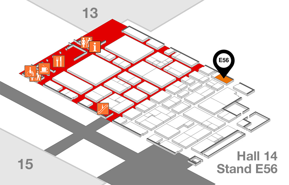 Euroshop 2020 site plan for Hall 14, Food Service Equipment - Nuttall's showcasing Flexeserve hot-holding food-to-go on stand E56