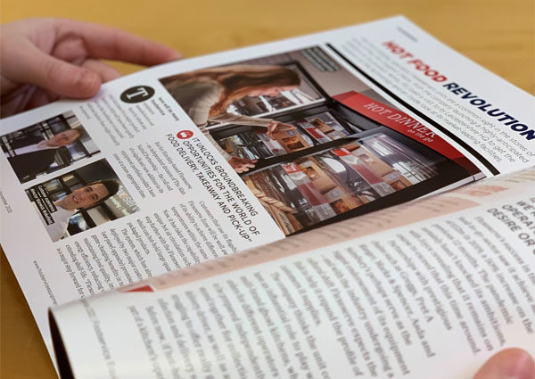 Foodservice Equipment Journal open at pages showing Flexeserve hot-holding article