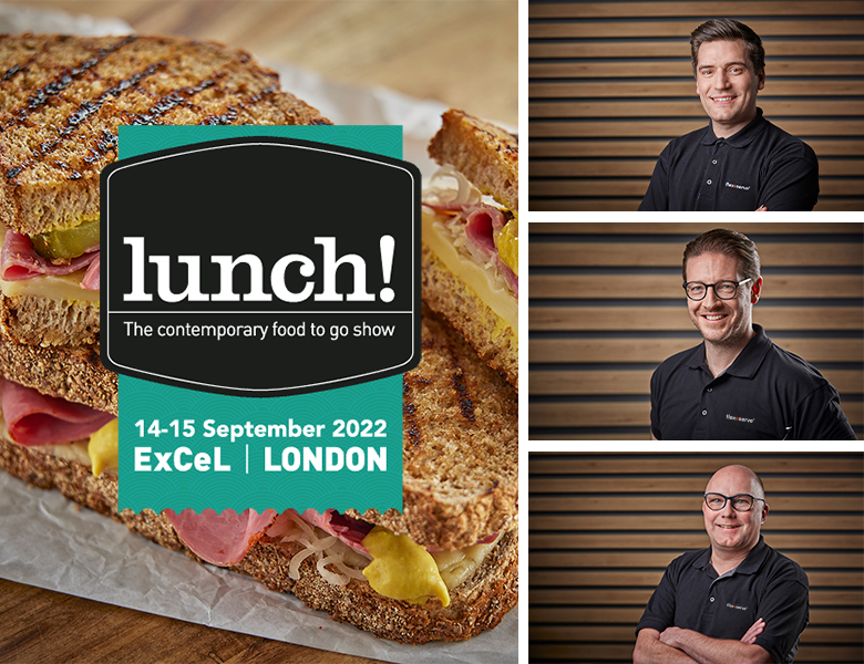 lunch! Show logo over a pastrami toastie with headshots of the Flexeserve team who will be attending the exhibition