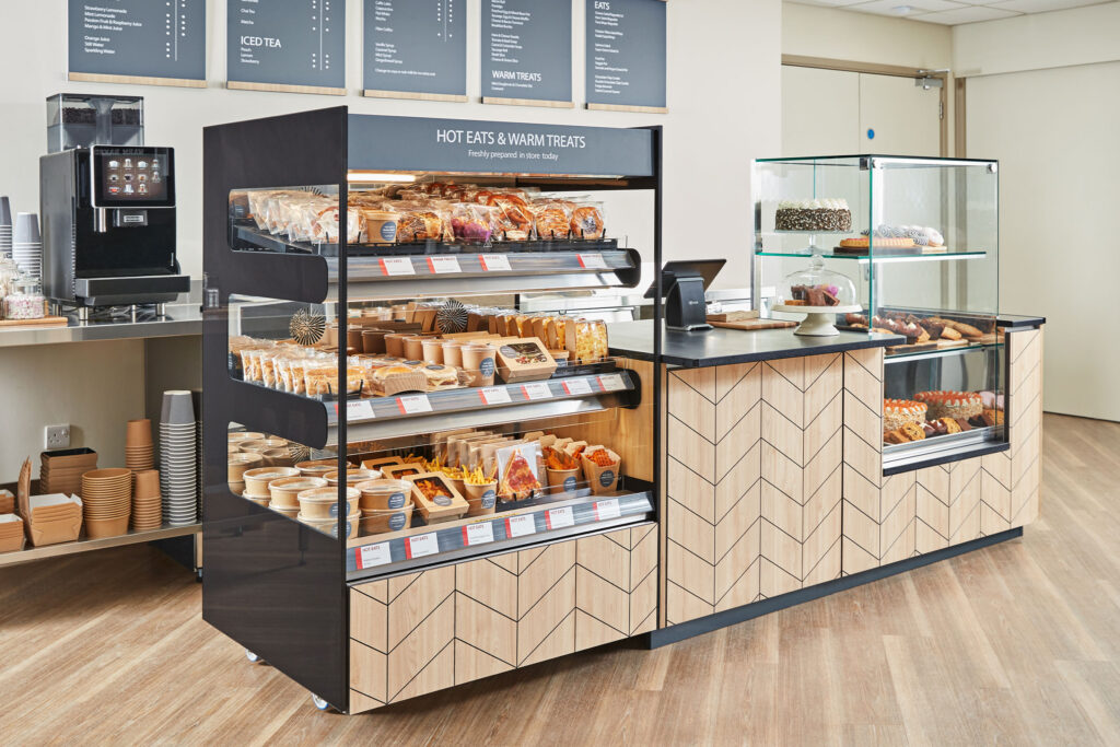 3 tier, floor-standing Flexeserve Zone hot-holding unit at a cafe counter