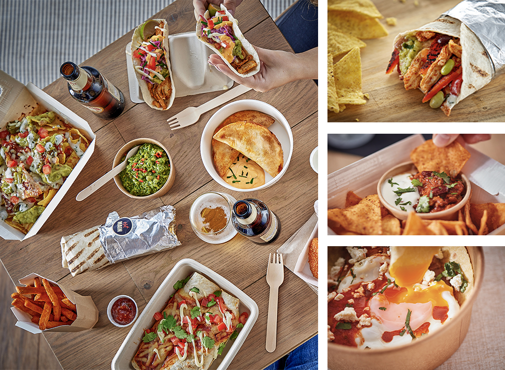 A range of colourful, vibrant, mexican-themed hot food-to-go that has been hot-held with Flexeserve's unique equipment and expertise