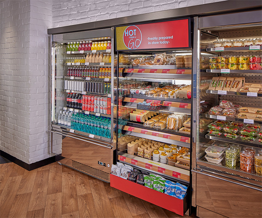 A Flexeserve Zone unit in a grab and go scenario filled with a variety of hot food - Queen’s Award for Enterprise: Innovation
