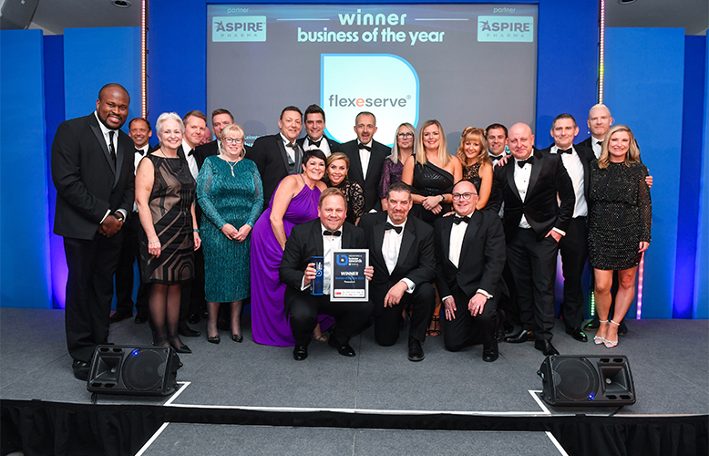 Members of the Flexeserve team receiving the Business of the Year award at the LeicestershireLive Business Awards 2023