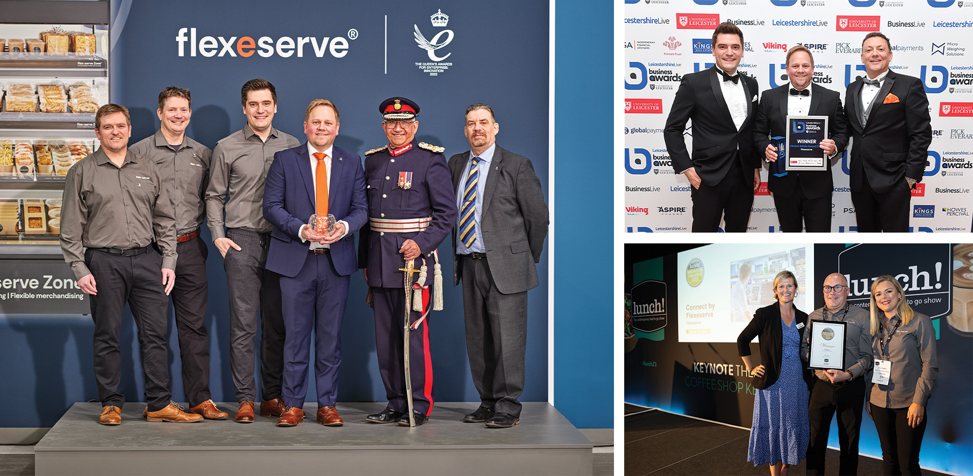 Flexeserve's award presentations for the Queen's Award for Innovation 2022, LeicestershireLive Business Awards 2023 and lunch! Show Gold Innovation Award 