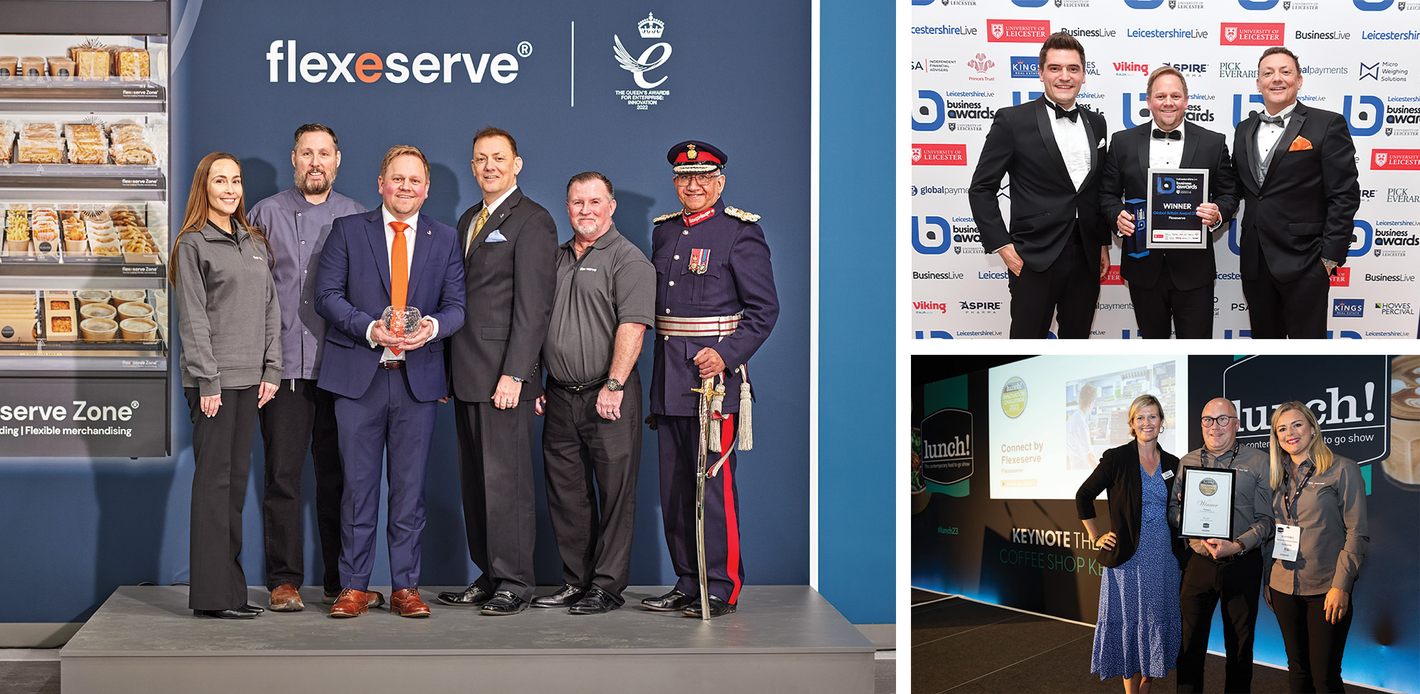 Flexeserve's award presentations for the Queen's Award for Innovation 2022, LeicestershireLive Business Awards 2023 and lunch! Show Gold Innovation Award
