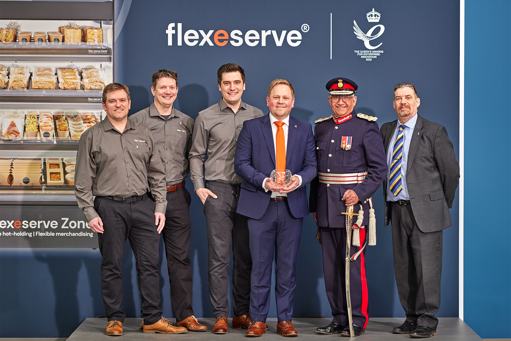 Mick Steele's ground-breaking Flexeserve Zone technology led to the company being recognised with a second Queen's Award for Innovation presented here by His Majesty’s Lord-Lieutenant of Leicestershire