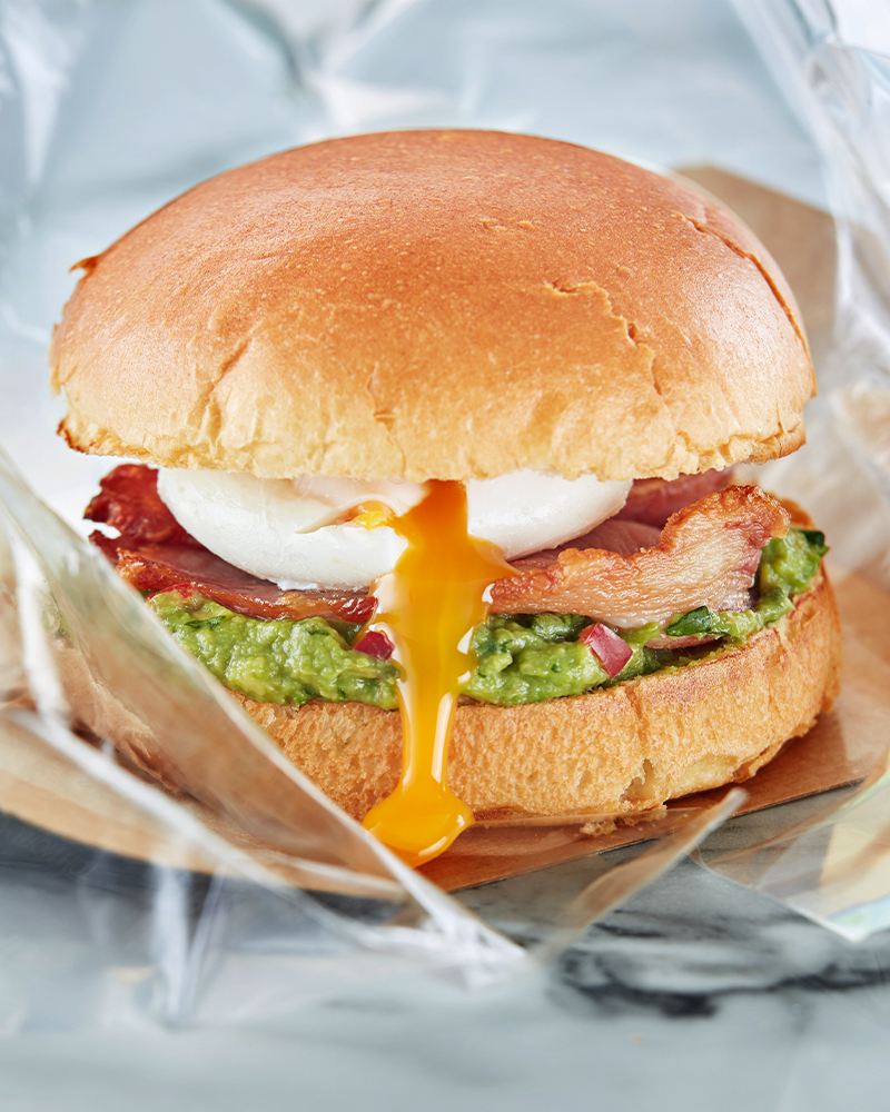 Breakfast sandwich with soft poached egg hot-held to perfection by Flexeserve technology