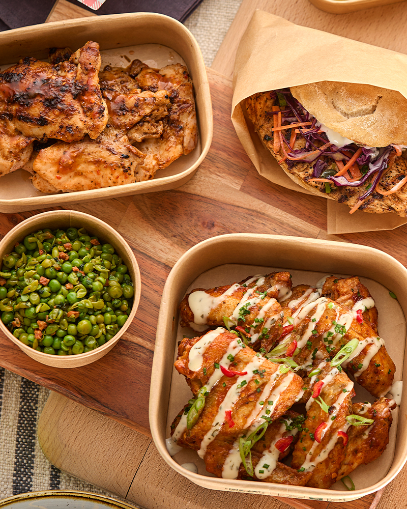 A variety of colourful food-to-go hot-held by Flexeserve's unique 3D air recirculation technology