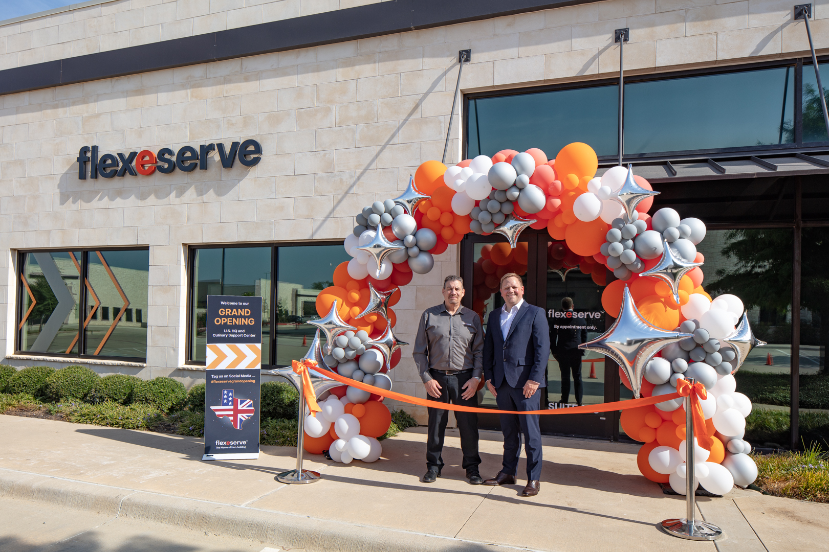 Mick Steele and Jamie Joyce at the grand opening of Flexeserve's state-of-the-art U.S. HQ and CSC (Culinary Support Center) in Southlake (Dallas), TX