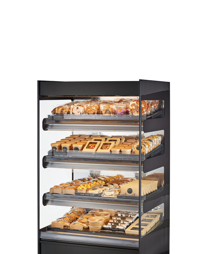Flexeserve Zone 4 Tier floor standing hot food display – a hot food merchandiser for all dayparts