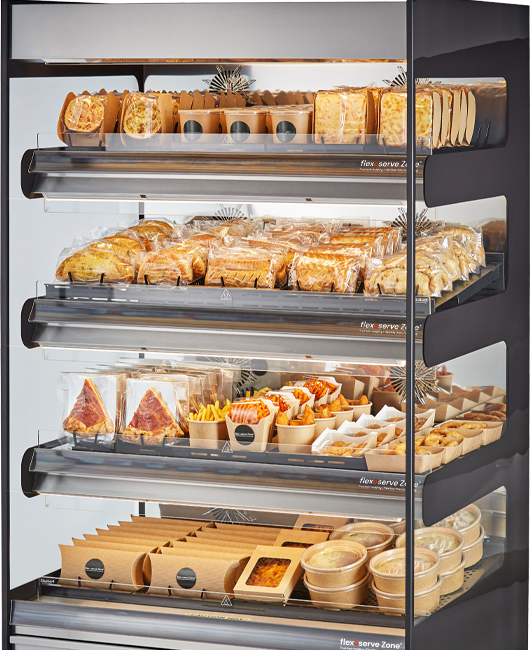 Al brindar el servicio de comida durante todo el día, tiempo de exhibición insuperable, Flexeserve Zone le permite ofrecer una mayor variedad de comida caliente para llevar fuera de serie